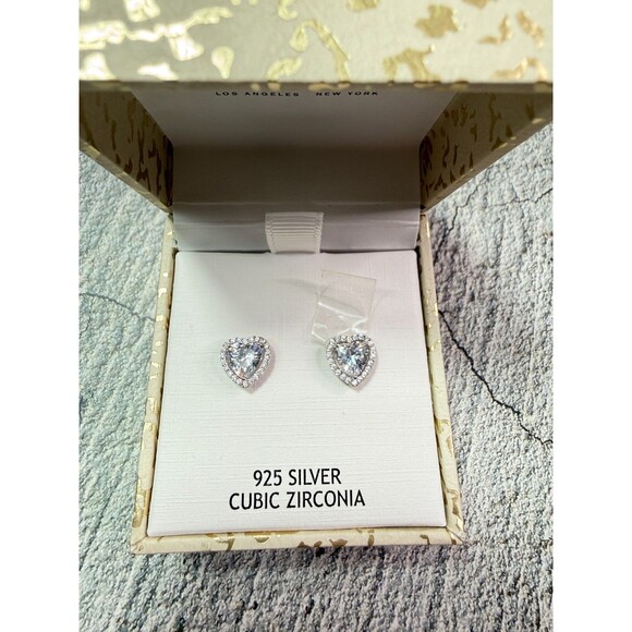 NEW IN BOX Rachel Zoe 925 Sterling Zubic Zirconia Heart Shaped Earrings - Picture 3 of 6